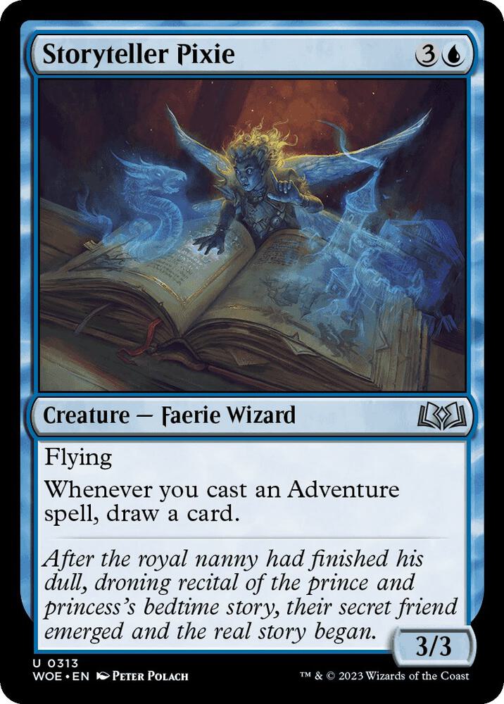 Storyteller Pixie 313 card from Wilds of Eldraine