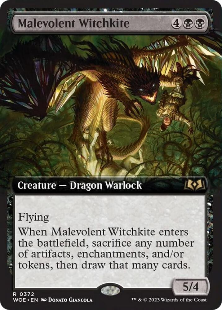Malevolent Witchkite (Extended Art) 372 card from Wilds of Eldraine