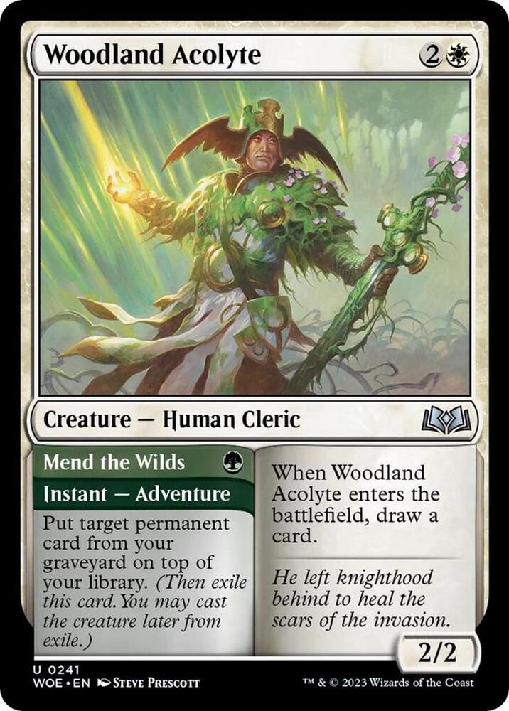 Woodland Acolyte 241 card from Wilds of Eldraine