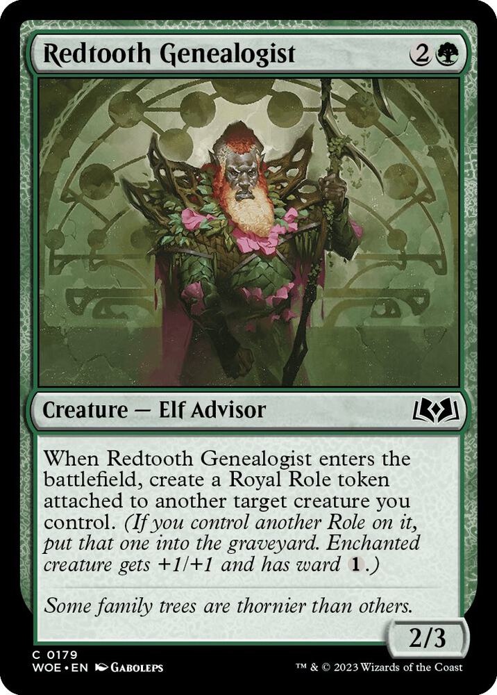 Redtooth Genealogist 179 card from Wilds of Eldraine