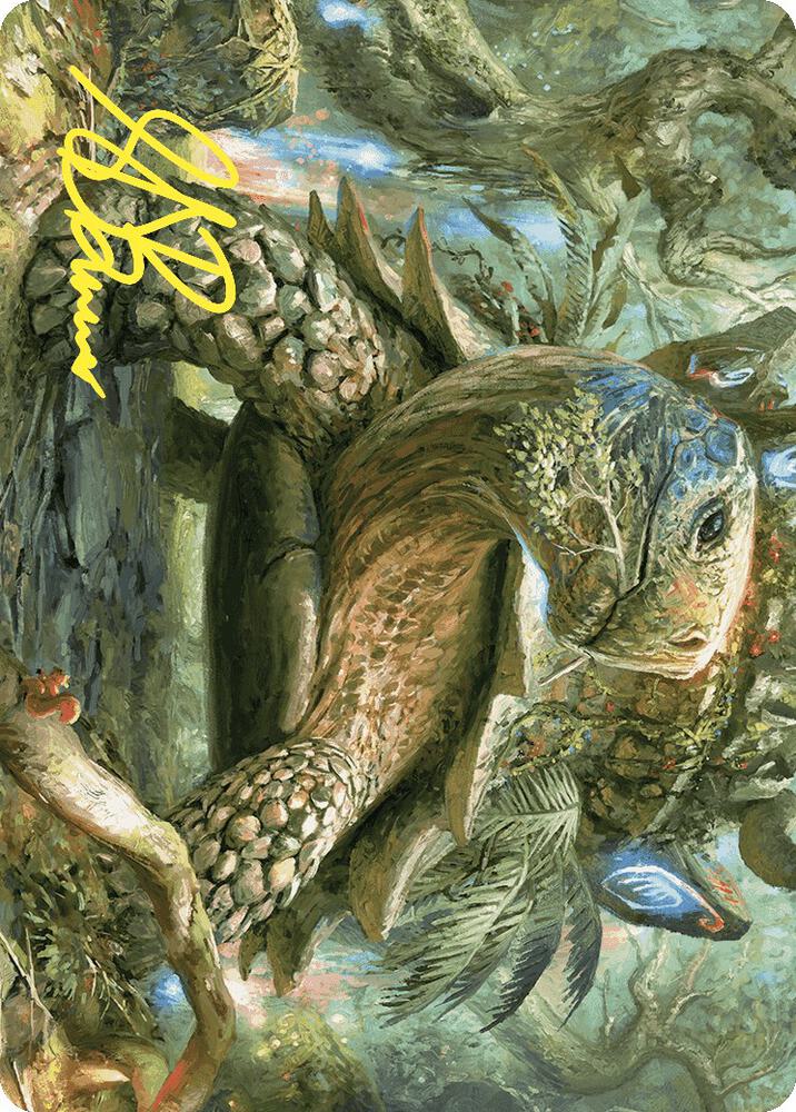 Blossoming Tortoise Art Card (Gold-Stamped Signature) 24 card from Art Series: Wilds of Eldraine