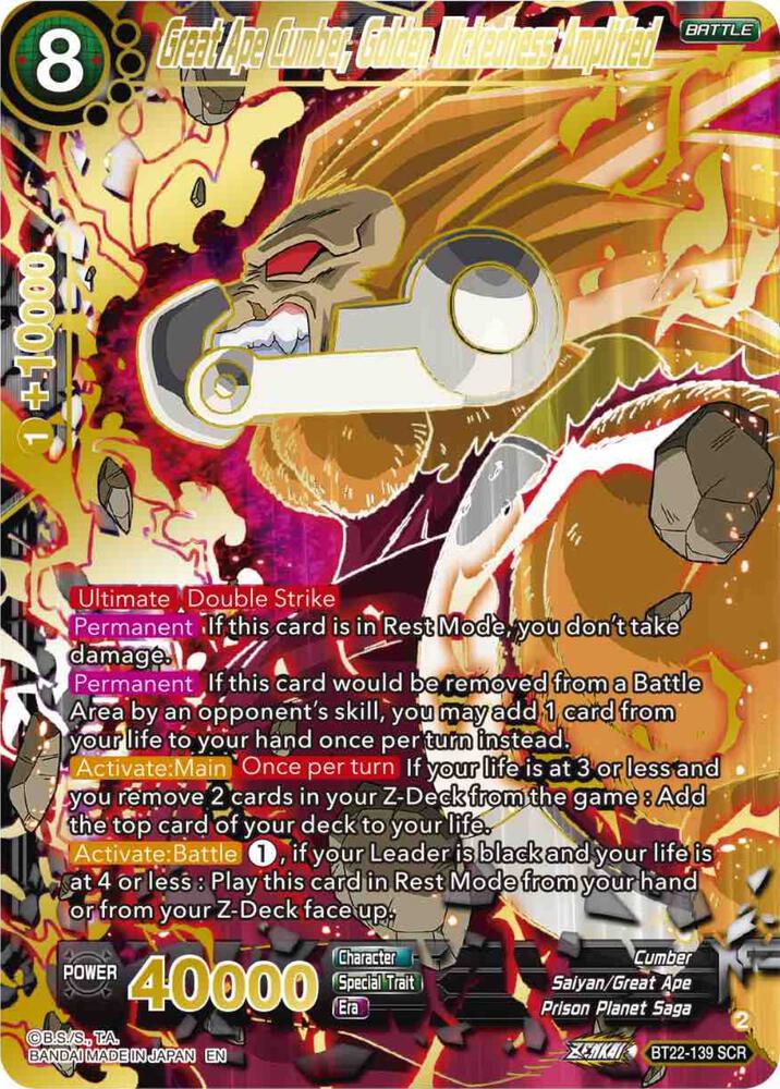 Great Ape Cumber, Golden Wickedness Amplified BT22-139 card from Critical Blow
