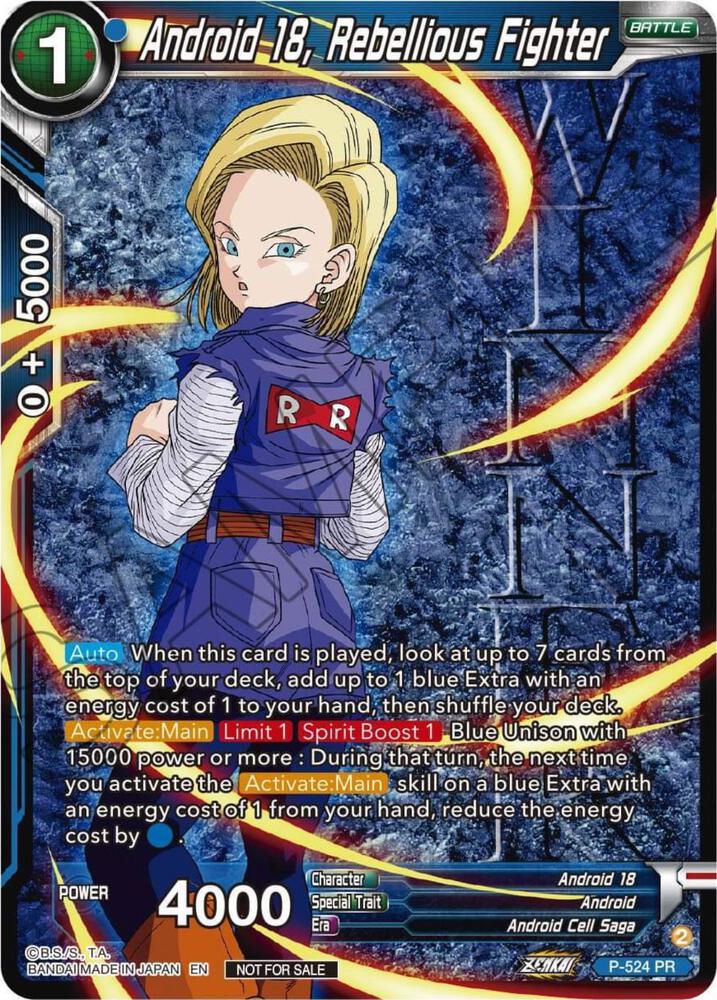 Android 18, Rebellious Fighter (Winner-Stamped) (Zenkai Series Tournament Pack Vol.5) P-524 card from Tournament Promotion Cards