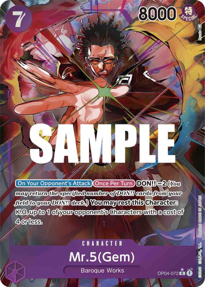 Mr.5 (Gem) (Alternate Art) OP04-072 card from Kingdoms of Intrigue