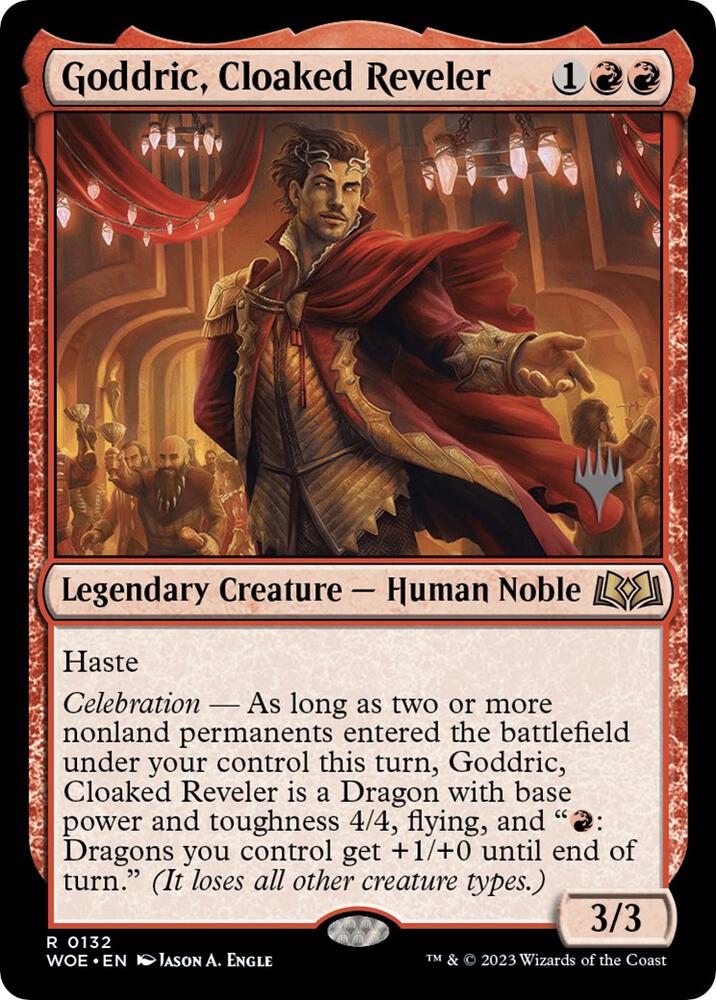 Goddric, Cloaked Reveler 132 card from Promo Pack: Wilds of Eldraine
