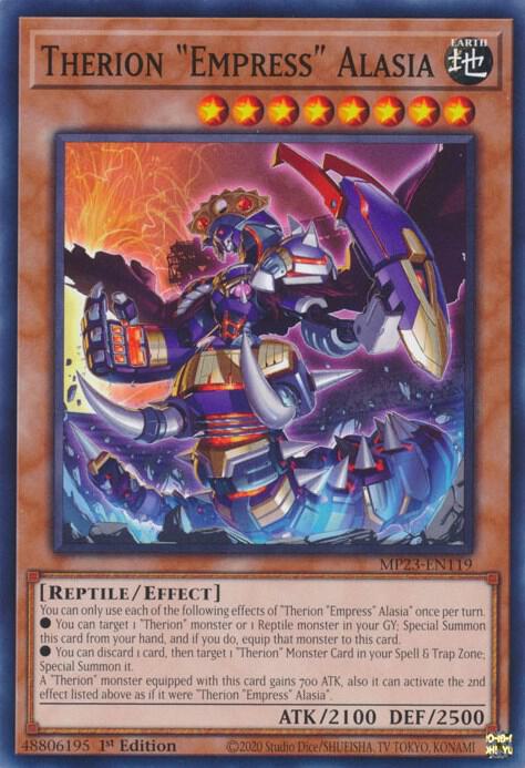 Therion "Empress" Alasia MP23-EN119 card from 25th Anniversary Tin: Dueling Heroes Mega Pack