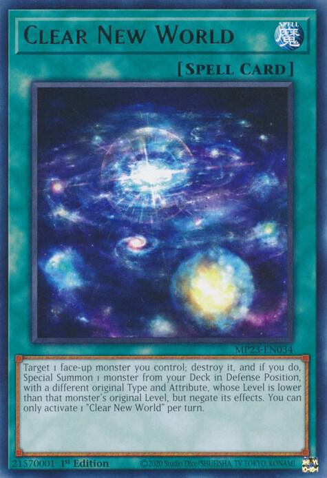Clear New World MP23-EN034 card from 25th Anniversary Tin: Dueling Heroes Mega Pack