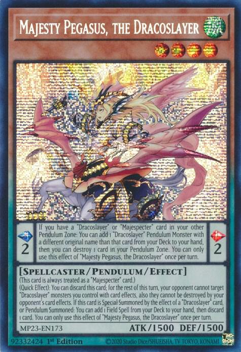 Majesty Pegasus, the Dracoslayer MP23-EN173 card from 25th Anniversary Tin: Dueling Heroes Mega Pack