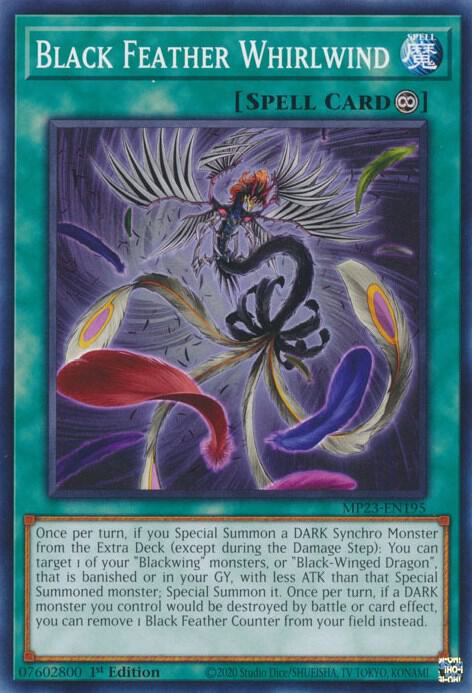 Black Feather Whirlwind MP23-EN195 card from 25th Anniversary Tin: Dueling Heroes Mega Pack