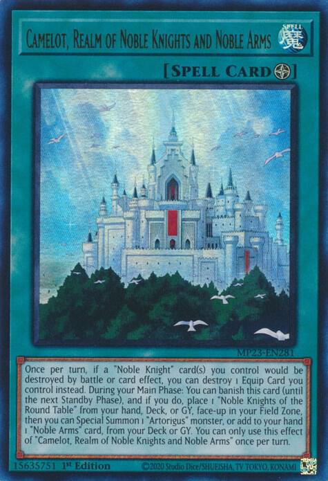 Camelot, Realm of Noble Knights and Noble Arms MP23-EN281 card from 25th Anniversary Tin: Dueling Heroes Mega Pack