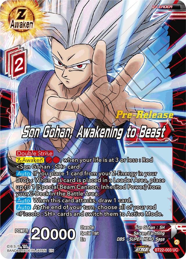 Son Gohan, Awakening to Beast BT22-003 card from Critical Blow Pre-Release Cards