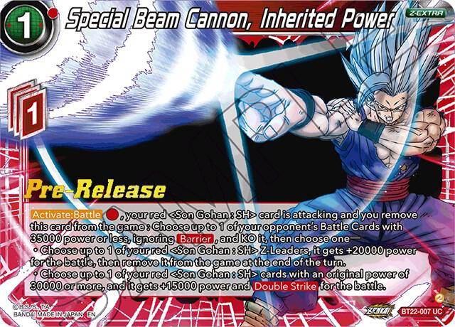 Special Beam Cannon, Inherited Power BT22-007 card from Critical Blow Pre-Release Cards