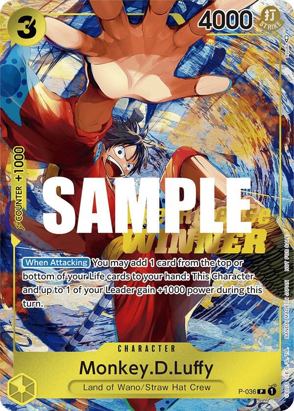 Monkey.D.Luffy (Pre-Release Tournament) (Winner) P-036 card from One Piece Promotion Cards