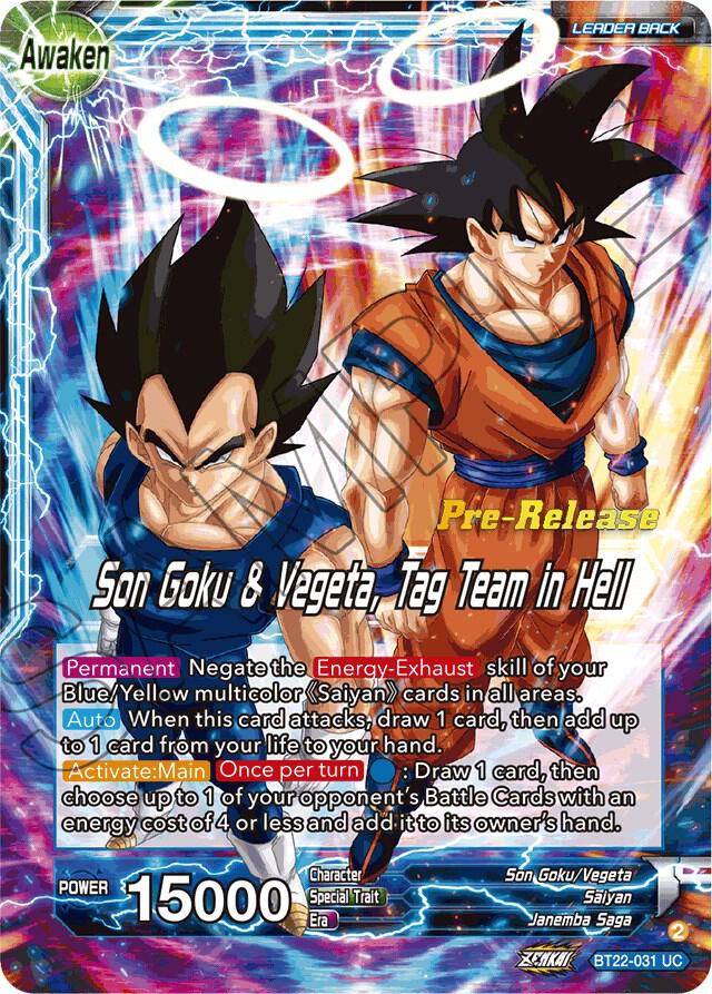 Son Goku // Son Goku & Vegeta, Tag Team in Hell BT22-031 card from Critical Blow Pre-Release Cards
