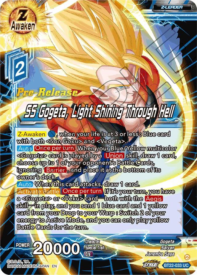 SS Gogeta, Light Shining Through Hell BT22-033 card from Critical Blow Pre-Release Cards