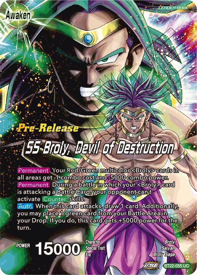Broly & Paragus // SS Broly, Devil of Destruction BT22-055 card from Critical Blow Pre-Release Cards