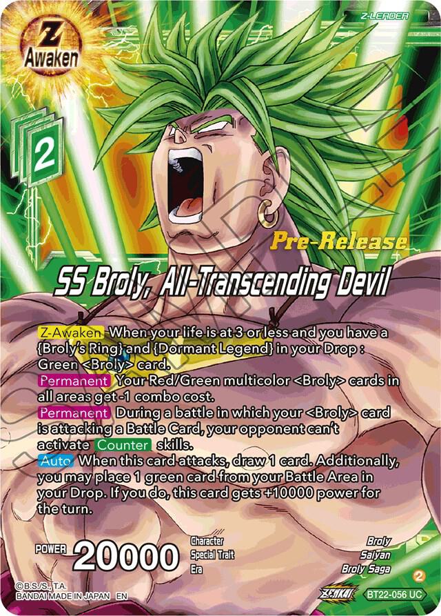 SS Broly, All-Transcending Devil BT22-056 card from Critical Blow Pre-Release Cards