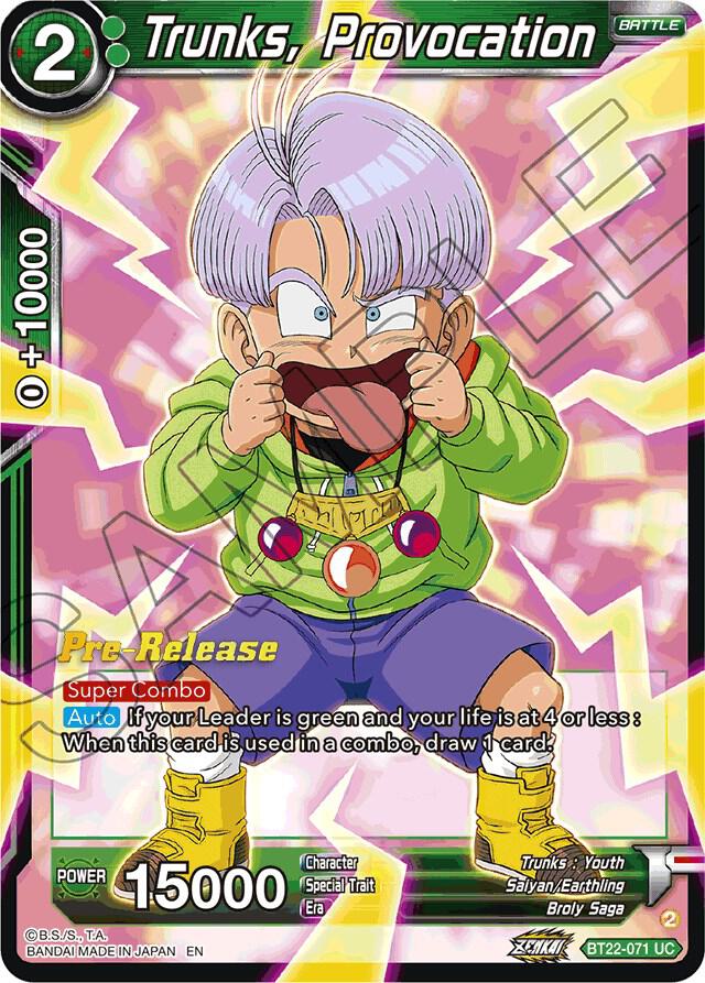 Trunks, Provocation BT22-071 card from Critical Blow Pre-Release Cards