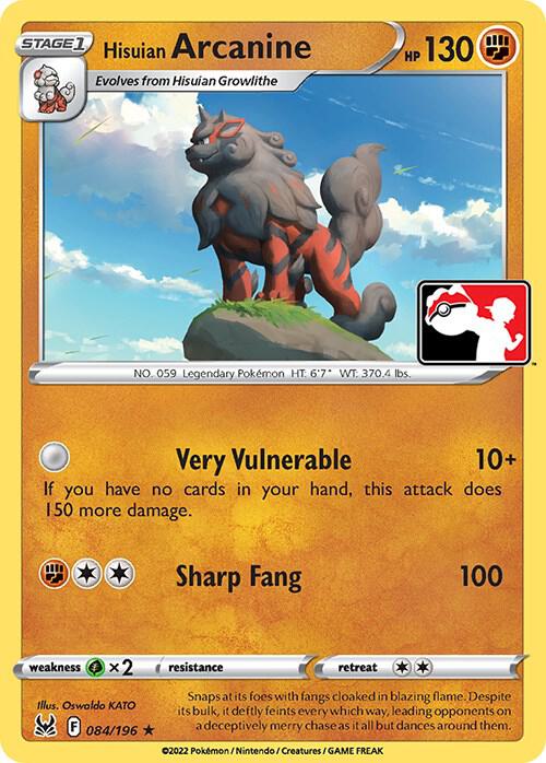 Hisuian Arcanine 084/196 card from Prize Pack Series Cards