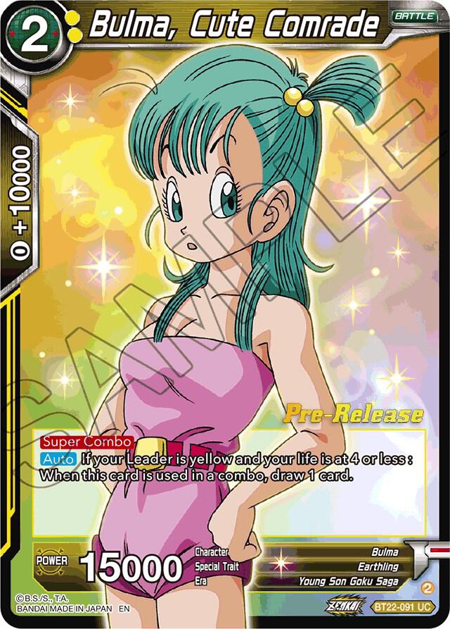 Bulma, Cute Comrade BT22-091 card from Critical Blow Pre-Release Cards