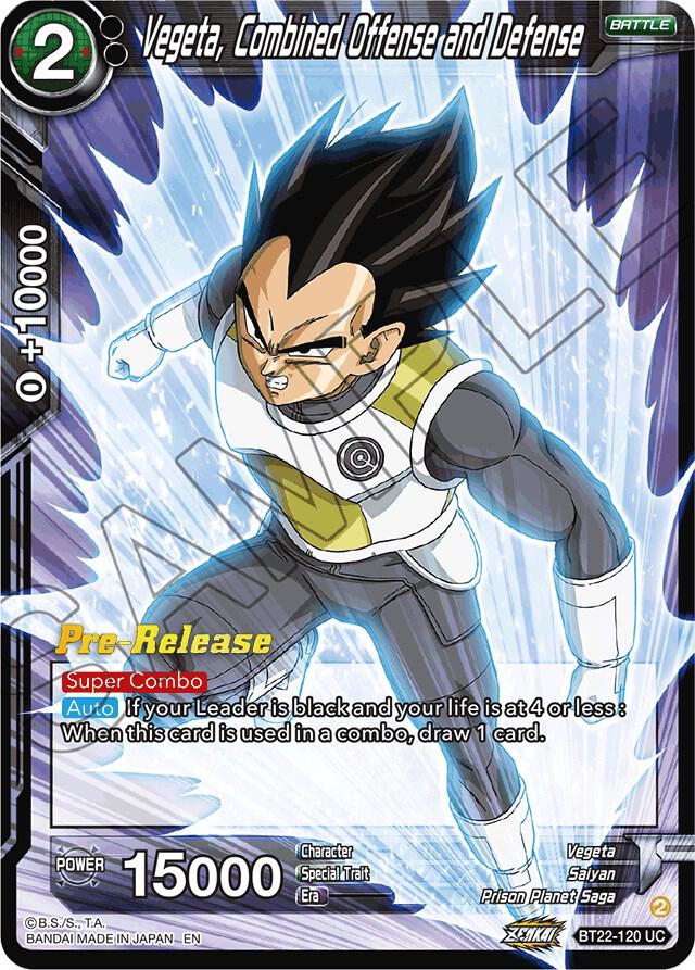 Vegeta, Combined Offense and Defense BT22-120 card from Critical Blow Pre-Release Cards