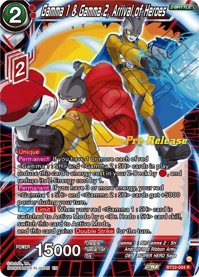 Gamma 1 & Gamma 2, Arrival of Heroes BT22-004 card from Critical Blow Pre-Release Cards