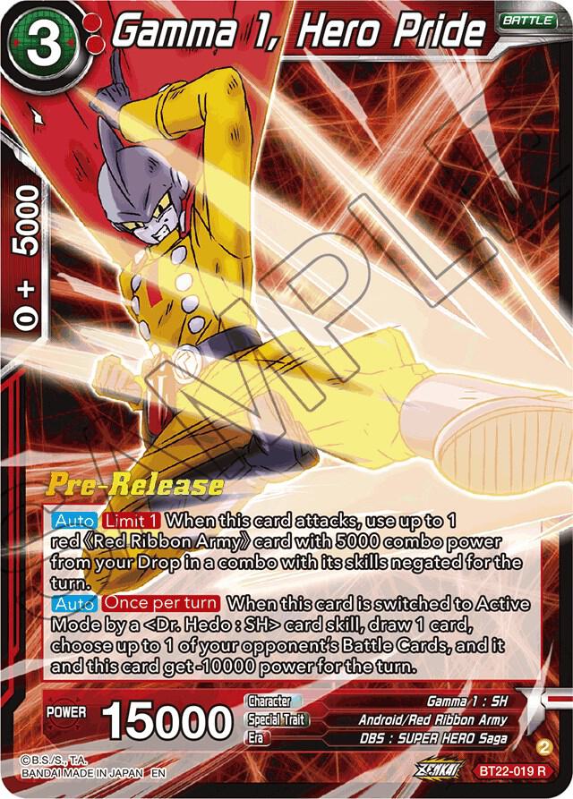 Gamma 1, Hero Pride BT22-019 card from Critical Blow Pre-Release Cards