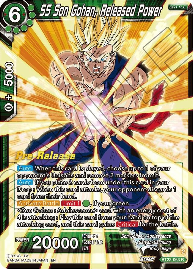 SS Son Gohan, Released Power BT22-063 card from Critical Blow Pre-Release Cards