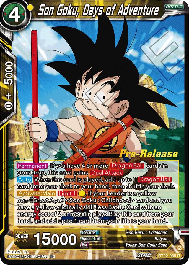 Son Goku, Days of Adventure BT22-089 card from Critical Blow Pre-Release Cards