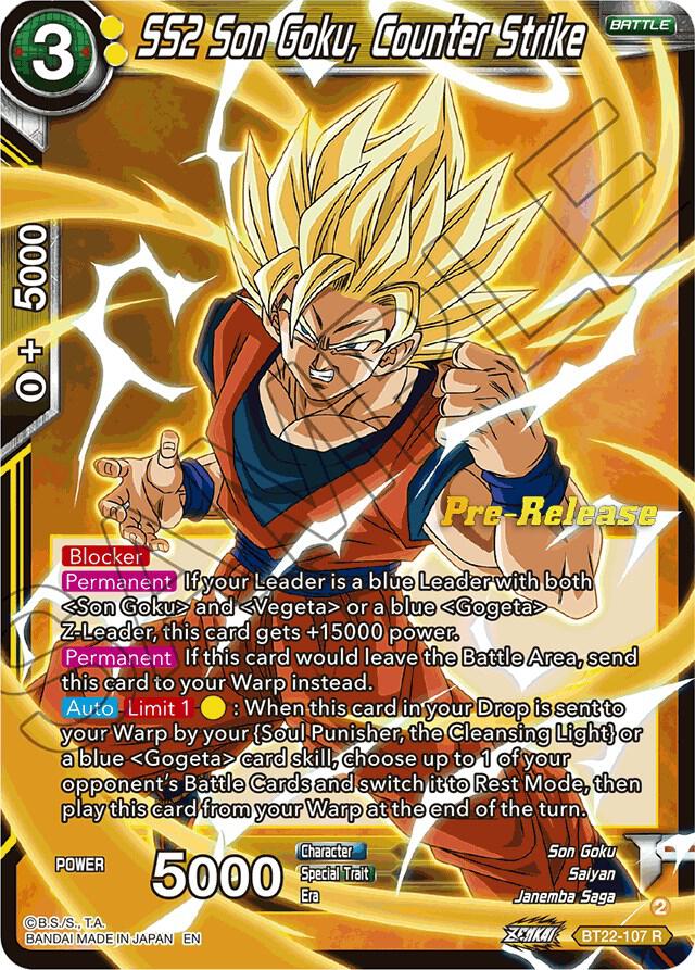 SS2 Son Goku, Counter Strike BT22-107 card from Critical Blow Pre-Release Cards