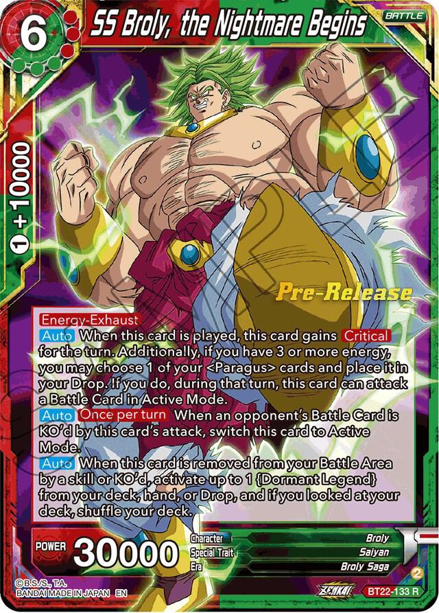 SS Broly, the Nightmare Begins BT22-133 card from Critical Blow Pre-Release Cards
