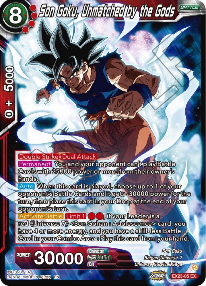 Son Goku, Unmatched by the Gods EX23-05 card from Expansion Deck Box Set 23: Premium Anniversary Box 2023