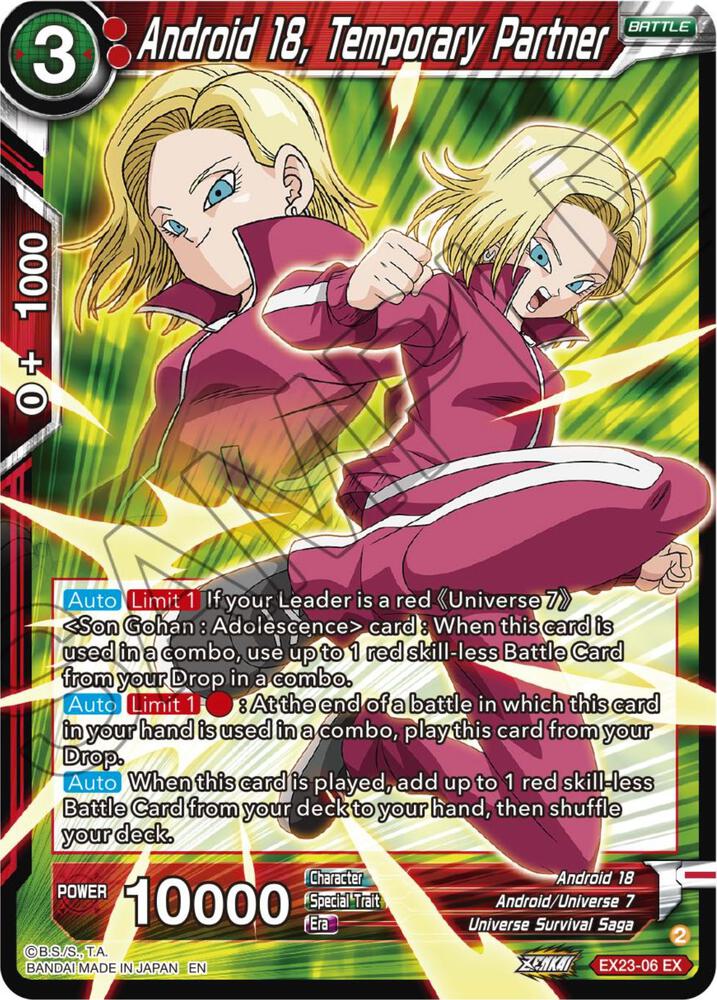 Android 18, Temporary Partner EX23-06 card from Expansion Deck Box Set 23: Premium Anniversary Box 2023