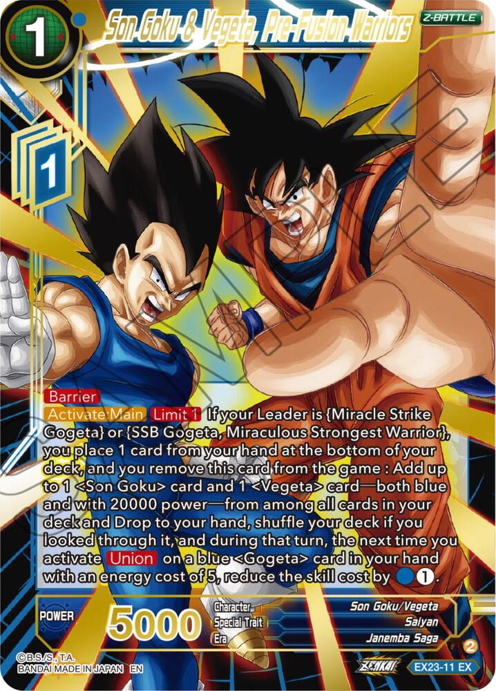 Son Goku & Vegeta, Pre-Fusion Warriors EX23-11 card from Expansion Deck Box Set 23: Premium Anniversary Box 2023