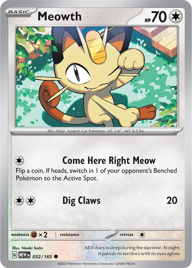 Meowth 052/165 card from SV: Scarlet & Violet 151