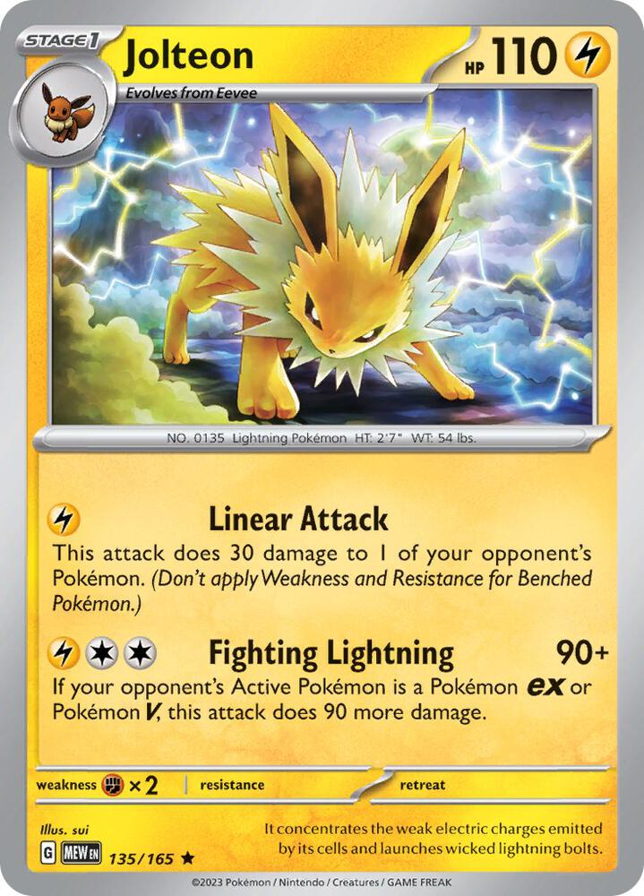 Jolteon 135/165 card from SV: Scarlet & Violet 151