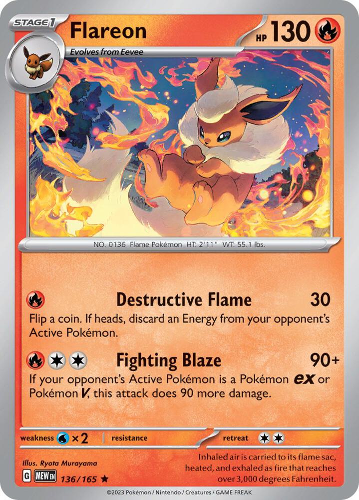 Flareon 136/165 card from SV: Scarlet & Violet 151