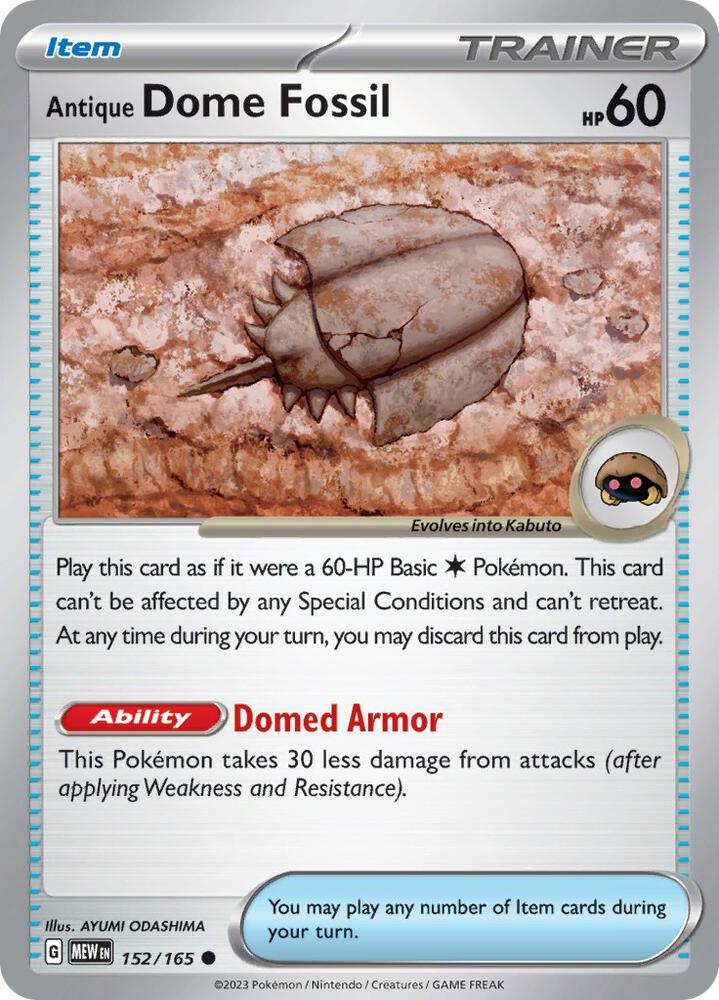 Antique Dome Fossil 152/165 card from SV: Scarlet & Violet 151