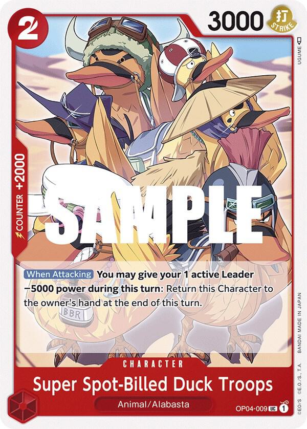 Super Spot-Billed Duck Troops OP04-009 card from Kingdoms of Intrigue