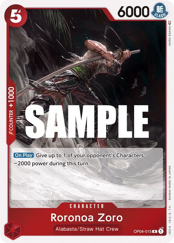 Roronoa Zoro OP04-015 card from Kingdoms of Intrigue