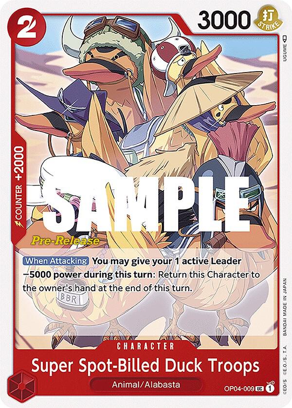Super Spot-Billed Duck Troops OP04-009 card from Kingdoms of Intrigue Pre-Release Cards