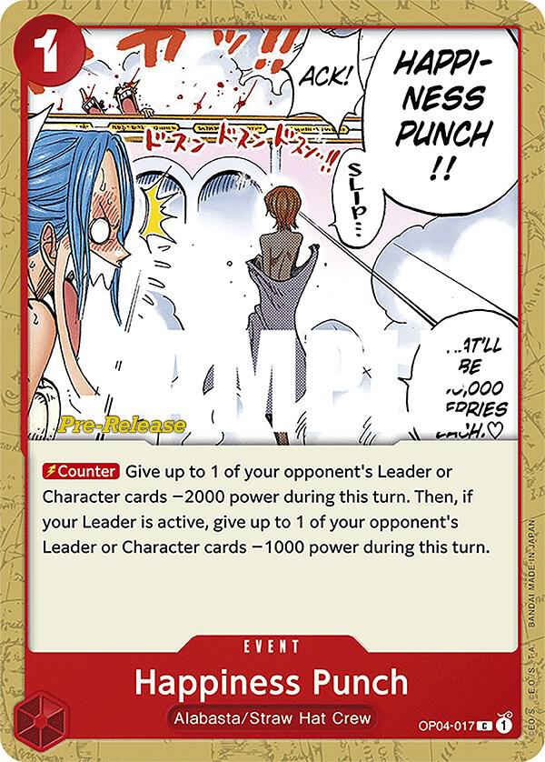 Happiness Punch OP04-017 card from Kingdoms of Intrigue Pre-Release Cards