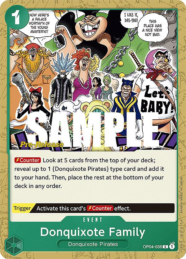 Donquixote Family OP04-036 card from Kingdoms of Intrigue Pre-Release Cards
