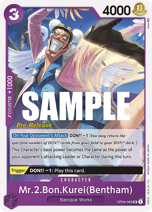Mr.2.Bon.Kurei (Bentham) OP04-069 card from Kingdoms of Intrigue Pre-Release Cards