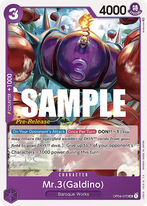 Mr.3 (Galdino) OP04-070 card from Kingdoms of Intrigue Pre-Release Cards