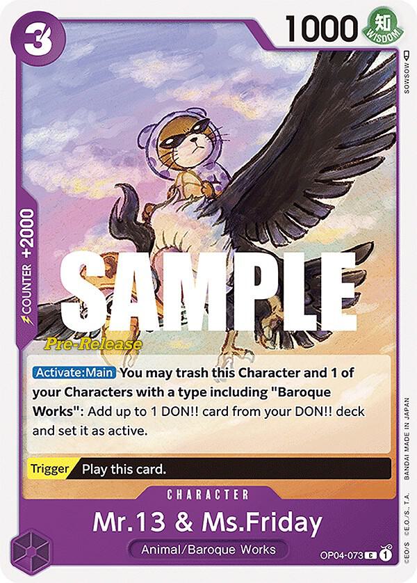 Mr.13 & Ms.Friday OP04-073 card from Kingdoms of Intrigue Pre-Release Cards