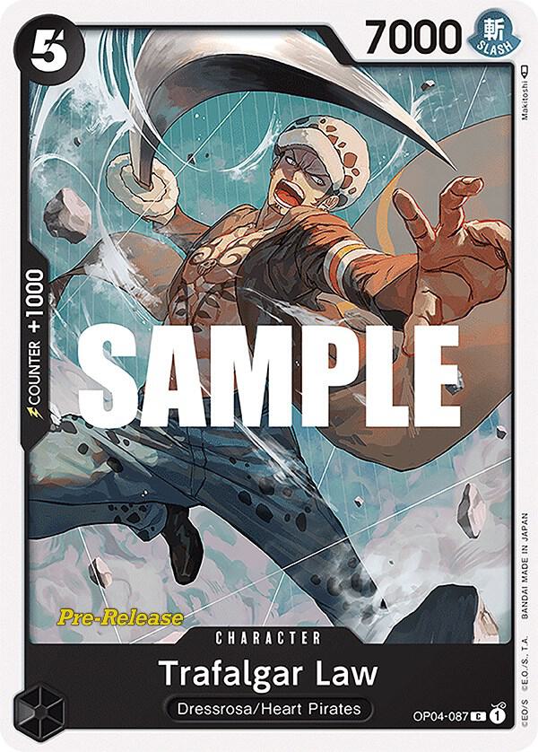 Trafalgar Law OP04-087 card from Kingdoms of Intrigue Pre-Release Cards