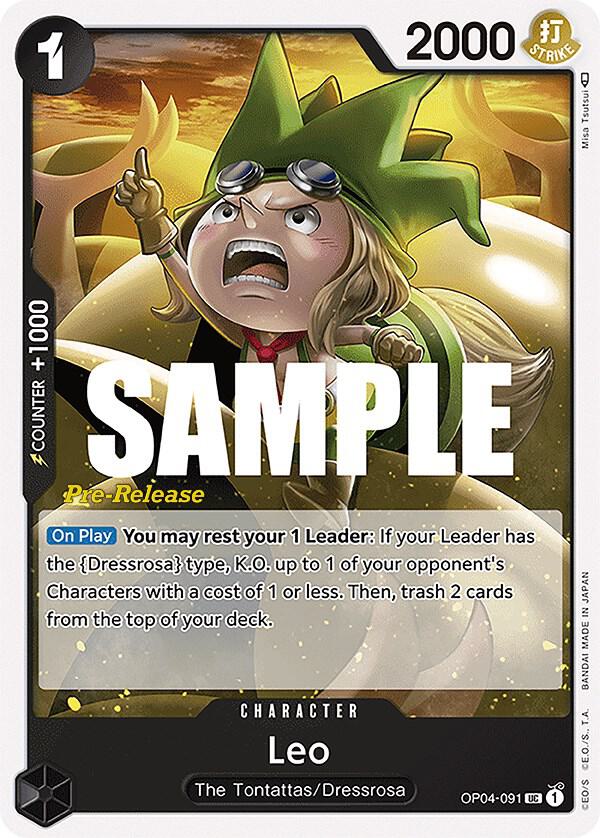 Leo OP04-091 card from Kingdoms of Intrigue Pre-Release Cards