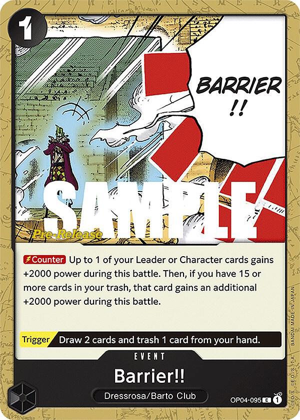 Barrier!! OP04-095 card from Kingdoms of Intrigue Pre-Release Cards