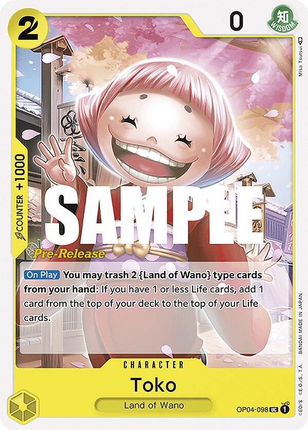 Toko OP04-098 card from Kingdoms of Intrigue Pre-Release Cards